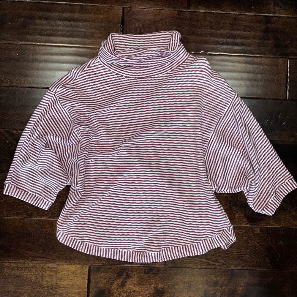 Doe & Rae Burgundy and White Striped Knit Top
